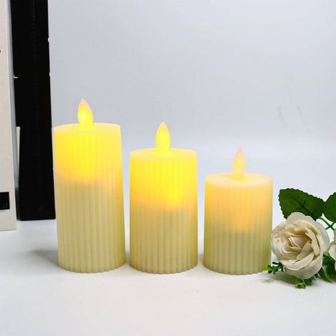Bougie LED Sans Flamme - Bougie Pilier Ribbée - Effet Flamme Réaliste - Alimentation Piles LR41 - Pour Décoration Intérieure Extérieure - 1 Pièce (1/5)