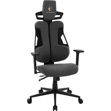 ML-Design Sedia da Gaming Ergonomica in Tessuto Grigio con Braccioli 3D, Supporto Lombare e Poggiatesta, Poltrona da Ufficio Girevole e Regolabile, Seduta Comfort per PC, Computer e Videogiochi (1/5)