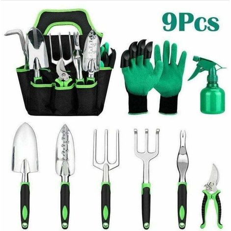 Kit Outils Jardinage - 9 Pièces En Aluminium D'aviation - Poignées Caoutchouc Antidérapant - Sac Rangement Oxford 600D - Pour Homme Femme (1/4)