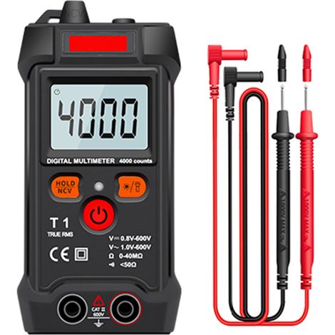 Multimetro digitale con selezione automatica della portata a 4000 conteggi, tester di tensione NCV, schermo LCD da 3,2 pollici, torcia e funzione di spegnimento, per elettricisti e uso domestico (mode (1/5)