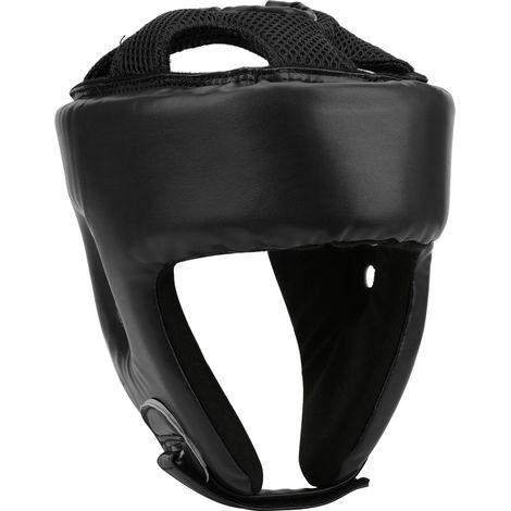 Verstellbarer Boxhelm aus PU-Leder, Kopfschutz für Sanda, Kickboxen und Selbstverteidigungstraining, Größe L, Schwarz (1/5)
