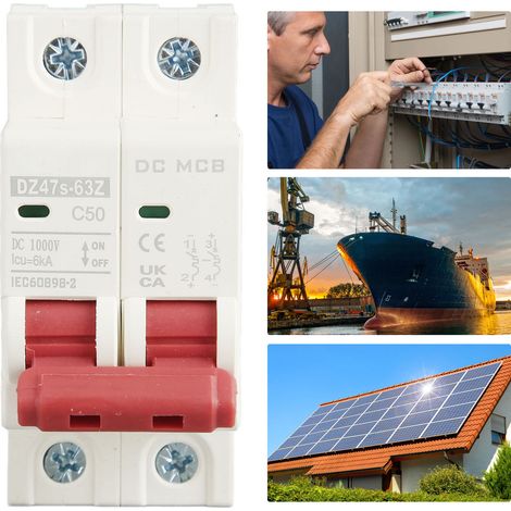 Le nouveau disjoncteur DZ47s-63Z C50 DC 1000V 2P DC, disjoncteur miniature 50A pour systèmes photovoltaïques solaires, disjoncteur montable sur rail DIN, capacité de coupure basse tension 6000A. (1/5)