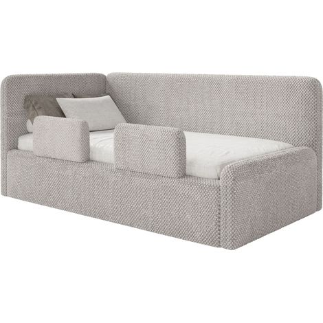 Selsey Fanko – Kinderbett 90x200 cm mit Rausfallschutz, Matratze, Kopfteil links, Plüsch, Greige