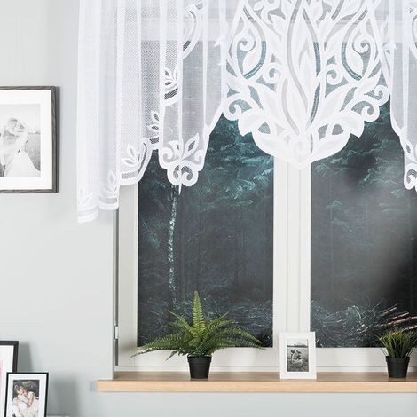 POLA - Rideau jacquard prêt à poser avec découpe en bas - 300x100 cm - blanc (1/5)