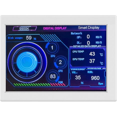 Moniteur IPS 3,5 pouces, moniteur d'ordinateur, surveillance du processeur et de la carte graphique, sous l'écran, boîtier ABS, compatible avec les montages personnalisés – Blanc