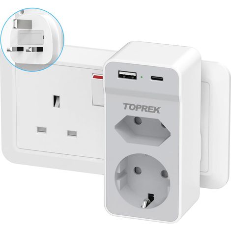 Adaptateur Prise Anglaise, Adaptateur de Voyage Prise Anglaise UK Angleterre France avec 2 USB, Multifonction 4 en 1 Prise, pour Irlande,Singapour (1/5)