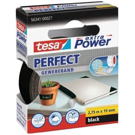 Tesa Power Perfect Cinta adhesiva negra 19 mm x 2,75 m