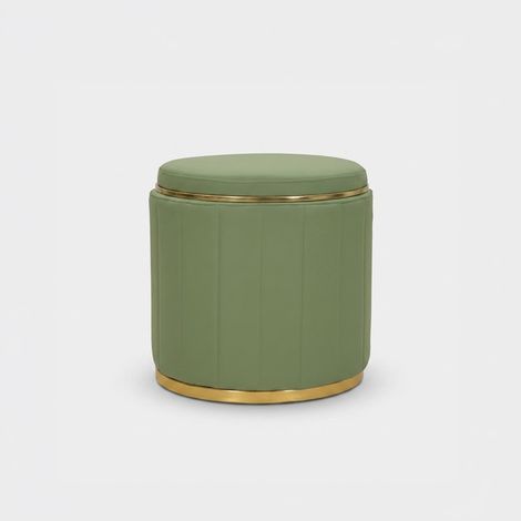 Pouf contenitore rotondo imbottito in PU London - Verde (1/5)