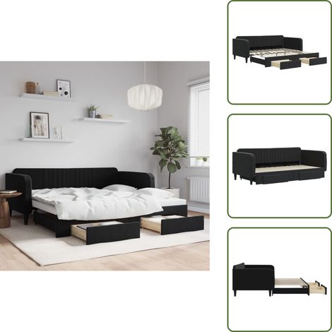 Doppelbett - vidaXL Tagesbett Ausziehbar mit Schubladen Schwarz 100x200 cm Samt - Schubladenbett (1/5)