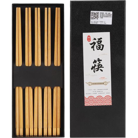 5 Pairs Chinese Style Wooden Chopsticks Set Safe Handcrafted Tableware Gift for Family FriendsYellow Sandal (1/5)