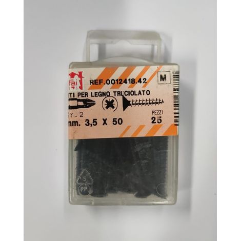 ORECA - 25 VITI PER LEGNO TRUCIOLATO TESTA PIANA SVASATA IMPRONTA A CROCE PZ 3,5X50mm IN ACCIAIO BRUNITO