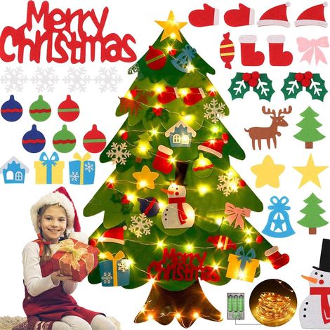 Ej.Life Filz-Weihnachtsbaum, Filz-Weihnachtsbaum für Kinder, 98 cm Filz-Tannenbaum zum Dekorieren, DIY-Filz-Weihnachtsbaum mit Ornamenten, Weihnachtsbaum-Dekoration für Wand, Fenster, Tür (1/5)