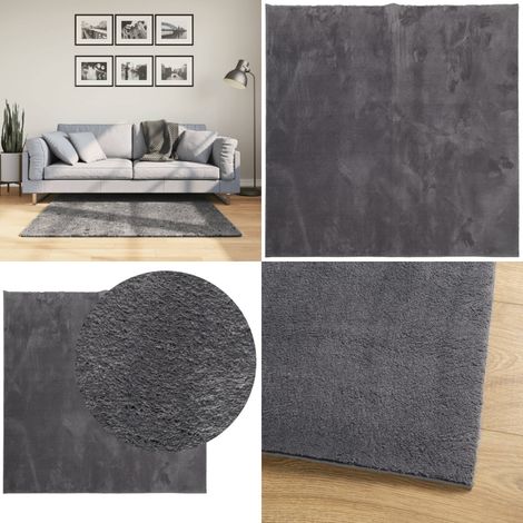 Tapis HUARTE à poils courts doux lavable anthracite 120x120 cm - Tapissalon - Tapis Chambre - Tapis Décoratif - Tapis Pelouche - Tapis Antidérapant - Home & Living