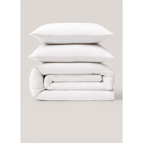 Parure de lit 240 x 220 cm + 2 taies en Gaze de coton 57 fils Angelia Blanc (1/4)