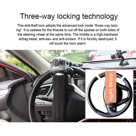 Antivol de voiture pliable à trois directions, fixation supérieure, verrou de volant, antivol de sécurité avec airbag et clés (1/4)