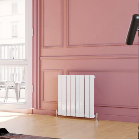 ELEGANT 600x608mm Horizontal Designer Flat Panel Column Radiator White Central Heating with Angled Radiator Valves (1/5)
