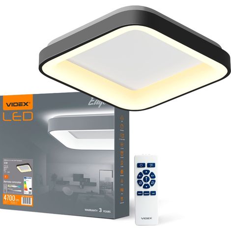 Eckige Deckenleuchte schwarz mit Fernbedienung 72W 7500lm 2700K/6000K 45 cm Videx
