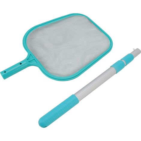 Schwimmbadreinigungswerkzeug – Teleskopskimmer mit Griff, flaches Sieb, hellblaue Farbe (verpackt in weißem Luftpolsterbeutel, bitte bei der Bestellung dem Lieferanten mitteilen)