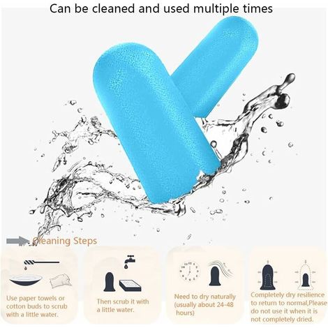 Bouchons d'oreilles en mousse souple, 38 dB, SNR le plus élevé, 60 paires de bouchons d'oreilles réutilisables confortables pour dormir, ronflement, étudier (bleu) (1/4)