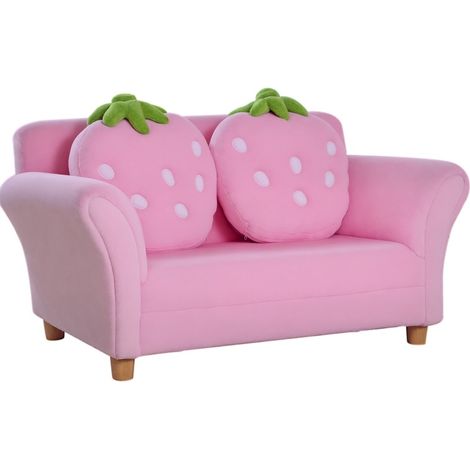 HOMVRA Kinderdoppelsofa Erdbeere Rosa mit 2 Kissen, 90 x 53 x 48 cm (1/5)