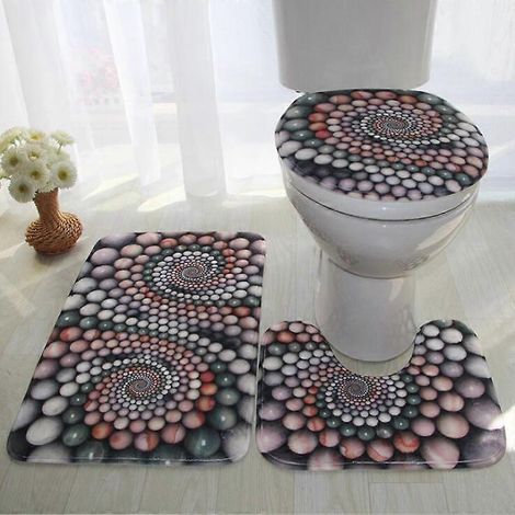 Décoration créatures sous-marines, housse de siège de toilette antidérapante, tapis de bain, tapis de sol, housse de toilette, ensemble de 3 pièces (1/2)
