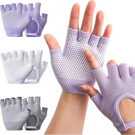 Gants de Pilates avec poignées pour femmes 3 paires de gants de yoga, demi-doigts antidérapants pour Pilates avec poignées, gants d'entraînement respirants pour la salle de sport (1/5)