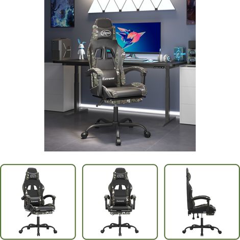 Gamingstuhl mit Fußstütze - Gamingstuhl mit Fußstütze Drehbar Schwarz Tarnfarben Kunstleder (1/5)