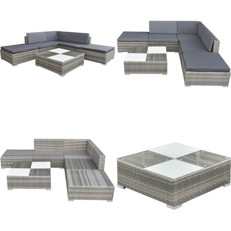 6-tlg. Garten-Lounge-Set mit Kissen Poly Rattan Grau - Garten Sofagarnitur -  Garten Sofagarnituren - Home & Living (1/5)
