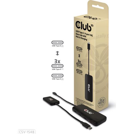 HUB CLUB 3D USB-C A 4xUSB-C 10G PD 3.0 NEGRO