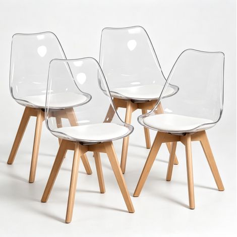 Juego de 4 sillas de comedor blancas de plástico y polipiel - CHICFURN (1/5)