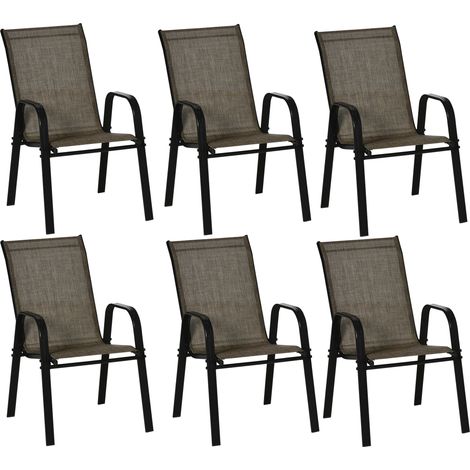 Easycomfort Sedie da Giardino Set 6 Pezzi, Sedie da Esterno Impilabili in Metallo e Tessuto Traspirante, Marrone (1/5)