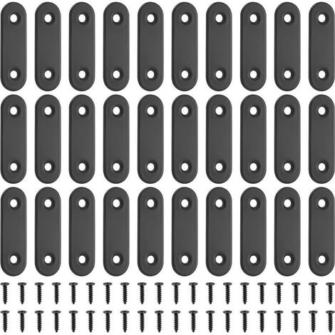 30 Pcs Plaques d'assemblage Plates, Connecteurs Plats, Pattes d'assemblage Perforée Plates de Métallique, Plaque Perforée, Équerre de Fixation en Acier Inox, Plaques de Raccord (Noir 50x16mm) (1/4)