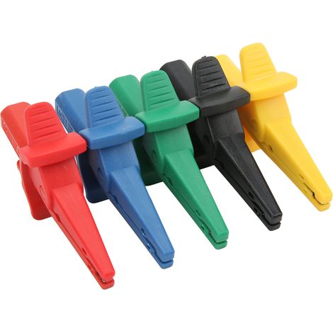 Lot de 5 pinces de test électriques pour batteries 10 A 600-1000 V multicolores, portables et de sécurité, avec fiches bananes 4 mm.