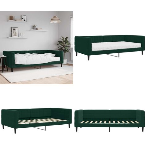 Tagesbett mit Matratze Dunkelgrün 100x200 cm Samt - Schlafsofa - Sofa-Bett (1/5)