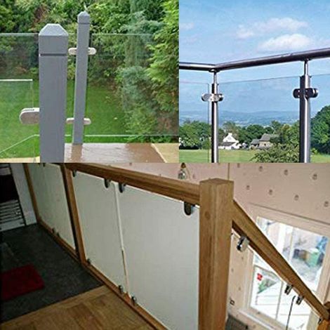 Ein Satz von 20 Stahlklammern aus Edelstahl 304 - Glashaltergröße 8-10 mm dick - für Bodenmontage, Treppenbau, Zaun