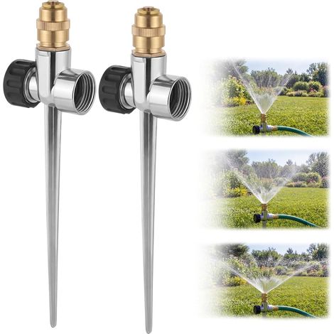 Dos aspersores de césped con base de aleación de aluminio y boquillas de latón ajustables para regar patios, jardines, huertos y césped. (1/4)