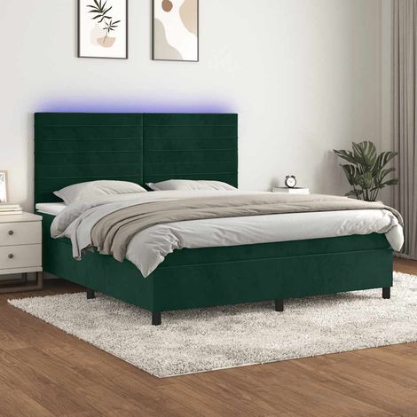 Sommier tapissier matelas et LED Lit adulte Contemporain Vert foncé 160x200 cm Velours 40350 (1/5)