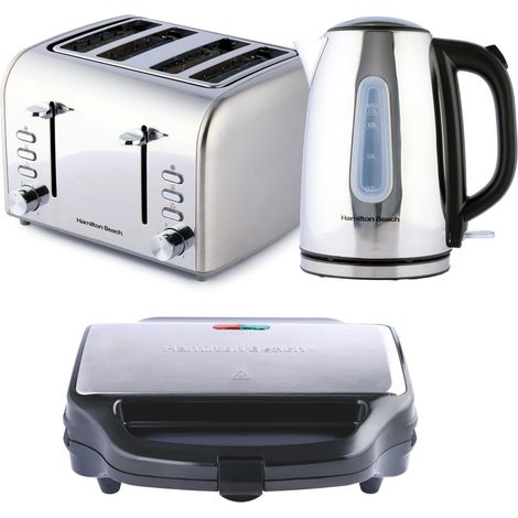 Kettle, 4 Slice Toaster & Sandwich Toaster, Rise Collection by Hamilton Beach, Silver