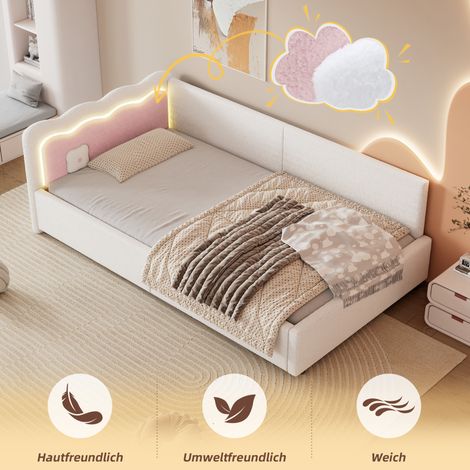 Lit simple 90x200 LED blanc velours OKMYHOME (1/5)