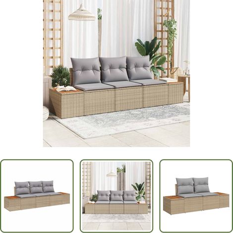 Terrassensofa - Garten-Sofa-Set mit Kissen 3 pcs Beige und Hellgrau Poly Rattan (1/5)