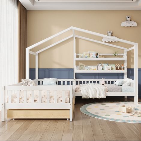 MEUBLIV Lit enfant 90x200 cm blanc – avec rangement et étagères, sans matelas (1/5)