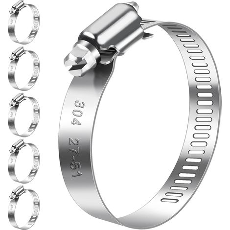 Lot de 6 colliers de serrage 27-51 mm en acier inoxydable 304 (1/5)