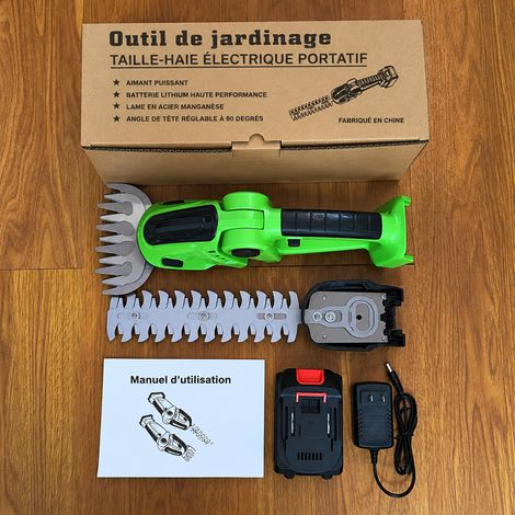 Taille-haie sans fil portable 24V vert clair avec 1 batterie et 1 chargeur lame acier au manganèse vert 24v 13003 1.7 36 × 13 × 12 cm 1,7 kg – Livraison gratuite