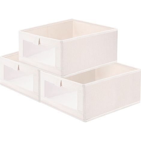 Lot de 3 Boîte de Rangement Wardrobe avec fenêtre transparente,Sans Couvercle Cube de rangement pliable,Boite Rangement Tissu,Sac de Rangement,Pour vêtements, jouets, livres,outils 40 x 27 x 17cm (1/5)