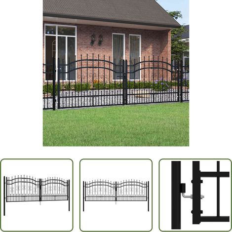 vidaXL Stahl - Gartentor Kampen mit Speerspitze Schwarz 302 x 100 cm Stahl (1/5)