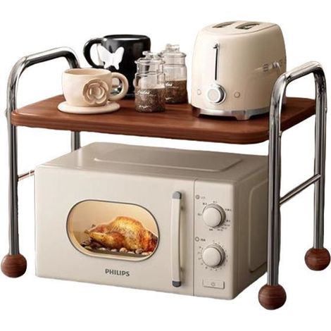 Étagère pour Micro-ondes 50x34x40cm Acier et Bois Support pour Mini Four (1/4)