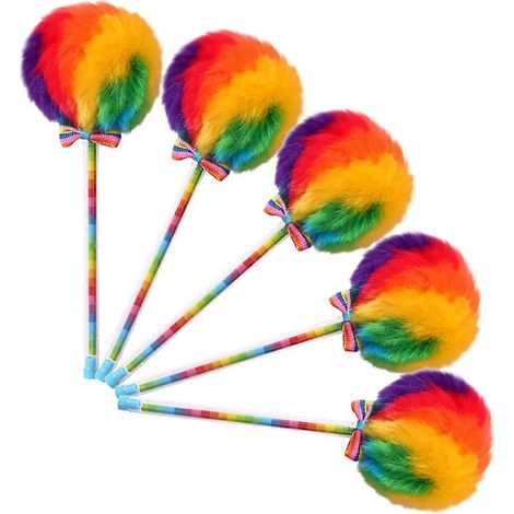 Lot de 5 stylos à pompon décoratifs, stylos à bille fantaisie, stylos à pompon arc-en-ciel (1/5)