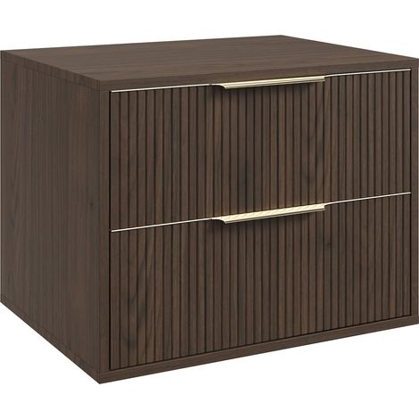 Badplaats Mobile Sottolavabo Rimini 60 cm – Noce Marrone – Mobile Bagno Sospeso con 2 Cassetti e Maniglie Dorate