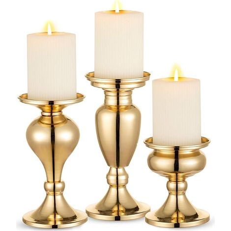 Black Metal Candlestick Holders for Pillar Candles, Table Decoration, Gold (1/5)
