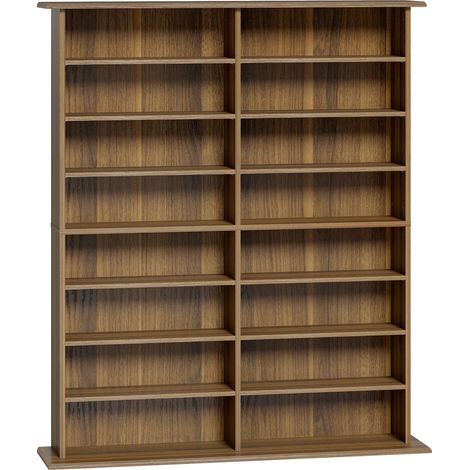Meuble de rangement pour CD et DVD à 16 compartiments et 12 étagères réglables, capacité maximale de 720 CD / 396 DVD et Blu-ray, finition noyer (1/5)